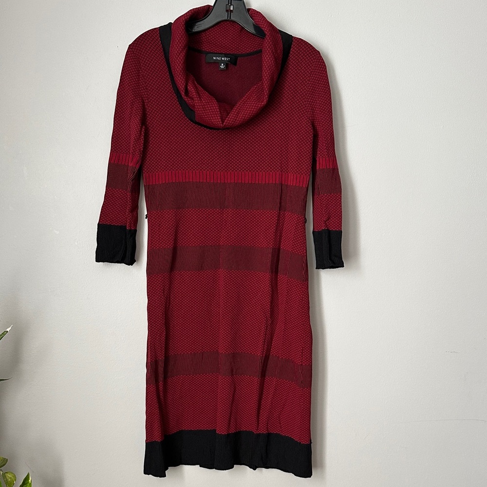 Nine West women's red and black striped cowl neck sweater dress size M